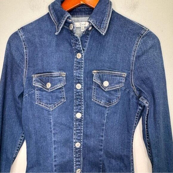 Dex Denim Long Sleeve Button Down Mini Dress Size XS - Picture 4 of 10